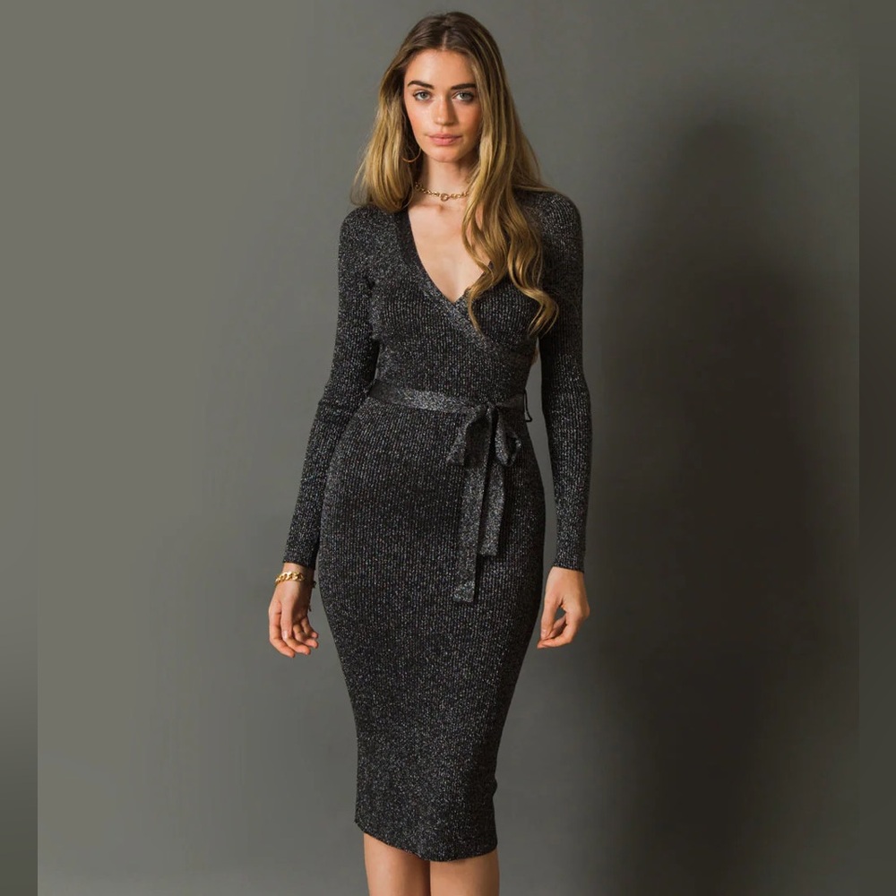 Flying Tomato Forever Impressed Sweater Sparkly Metallic Black Fitted Dress - Picture 8 of 12